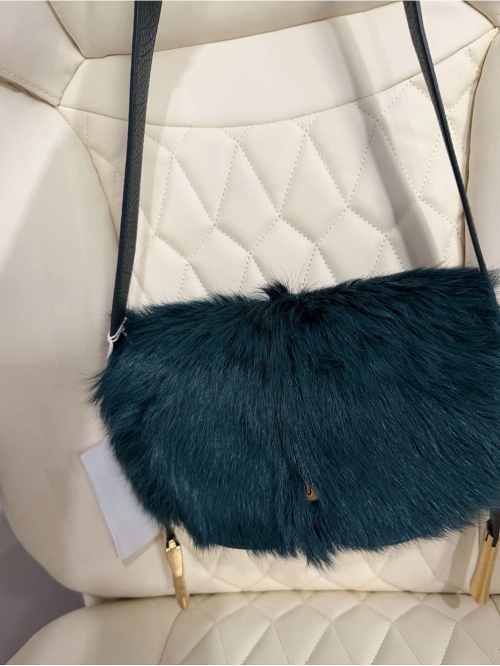Burberry Teal Faux Fur Shoulder Bag with Black Strap